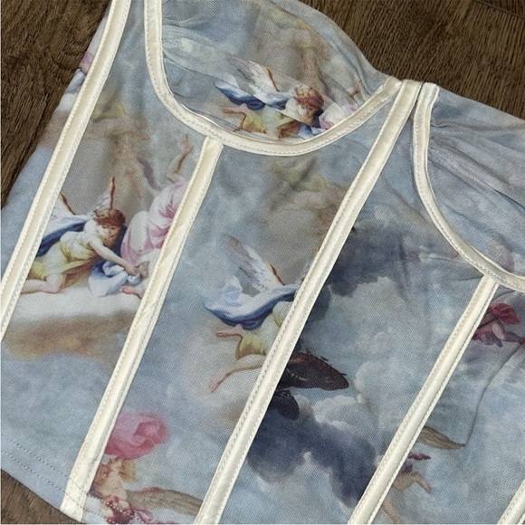 Blue and White Bustier Top with Sweetheart Neckline - Picture 4 of 6